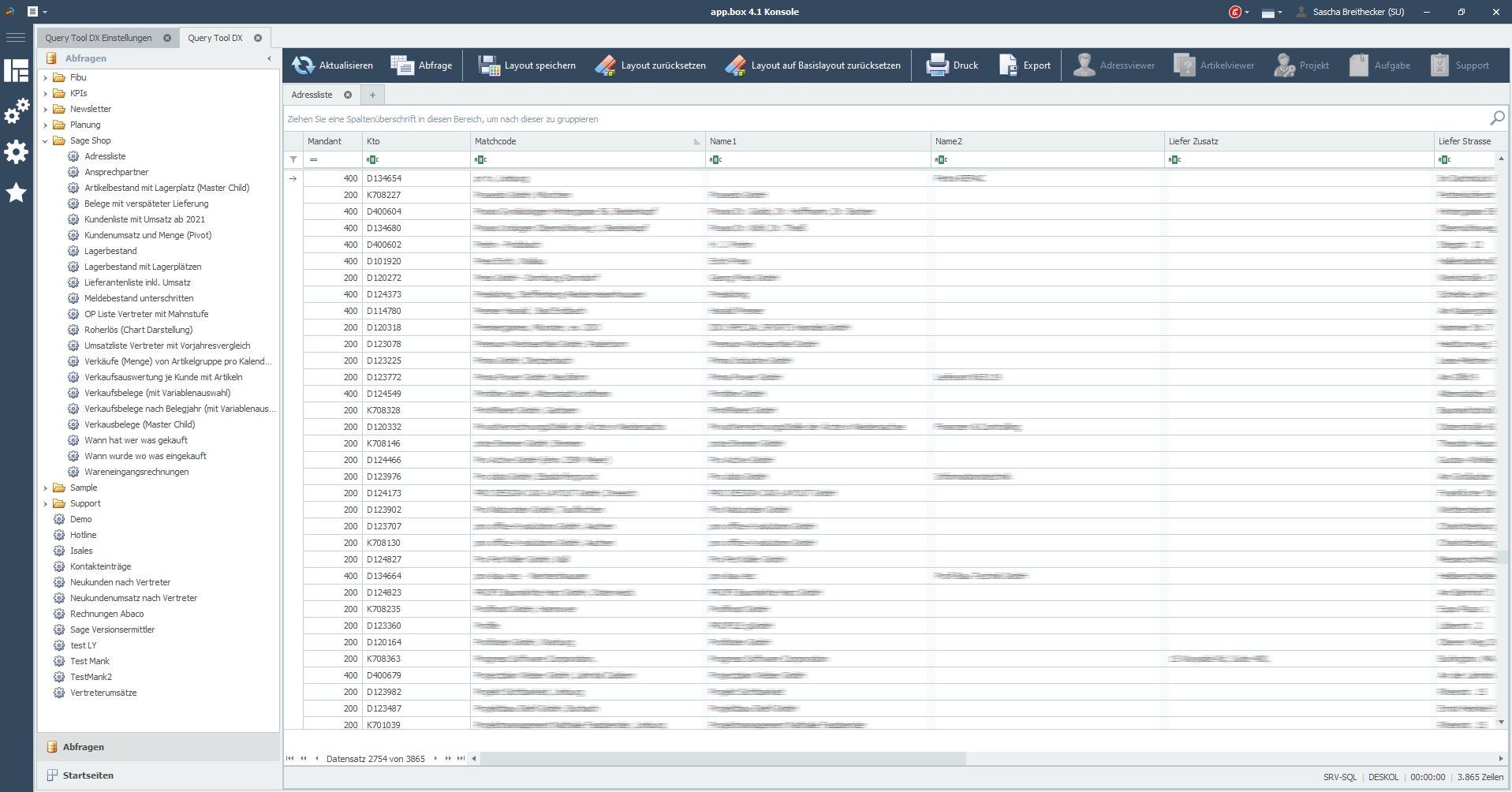 Sage 100 Auswertung Übersicht aller Kontakteinträge (xRM)