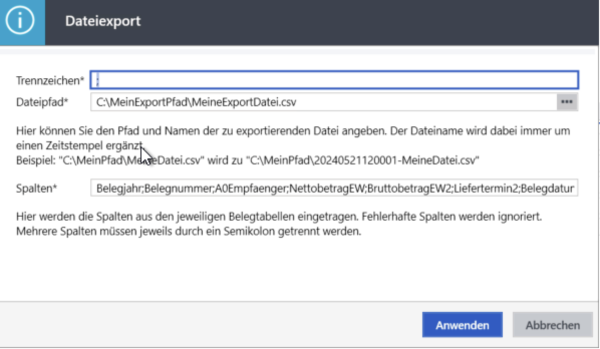 "Benutzerdefinierte Ereignisse": Automatischer CSV-Export bei bestimmten Ereignissen (z. B. Speichern eines Belegs)